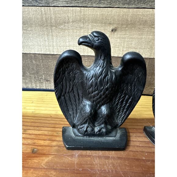 Vintage Pair of Heavy Black Cast Iron American Bald Eagle Book Ends Door Stops - Picture 2 of 9